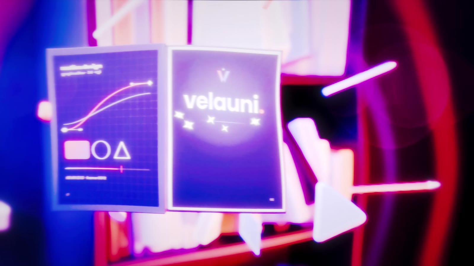 a book opens in mid-air with motion design pages and the velauni logo