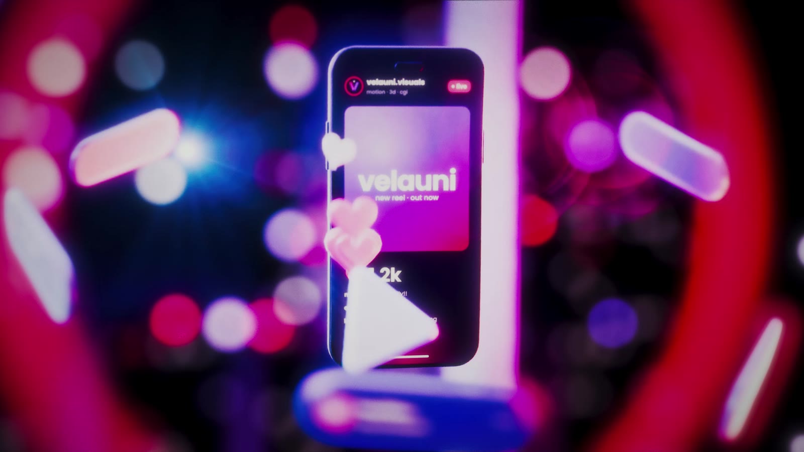 a phone going live surrounded by floating hearts